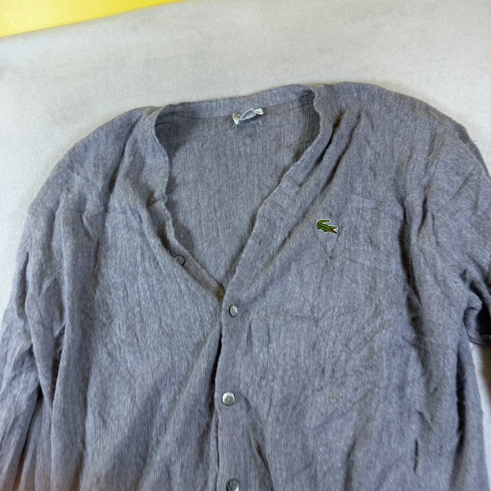 Vintage Izod Lacoste Gray Cardigan Sweater Orlon Acrylic Made in USA Mens XL